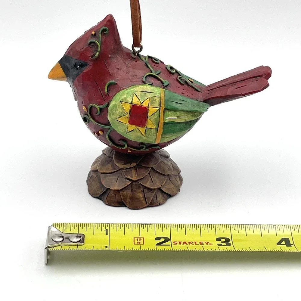 Hand Painted Resin Cardinal Bird Figurine Ornament Folk Art Pinecone Base 3.5
